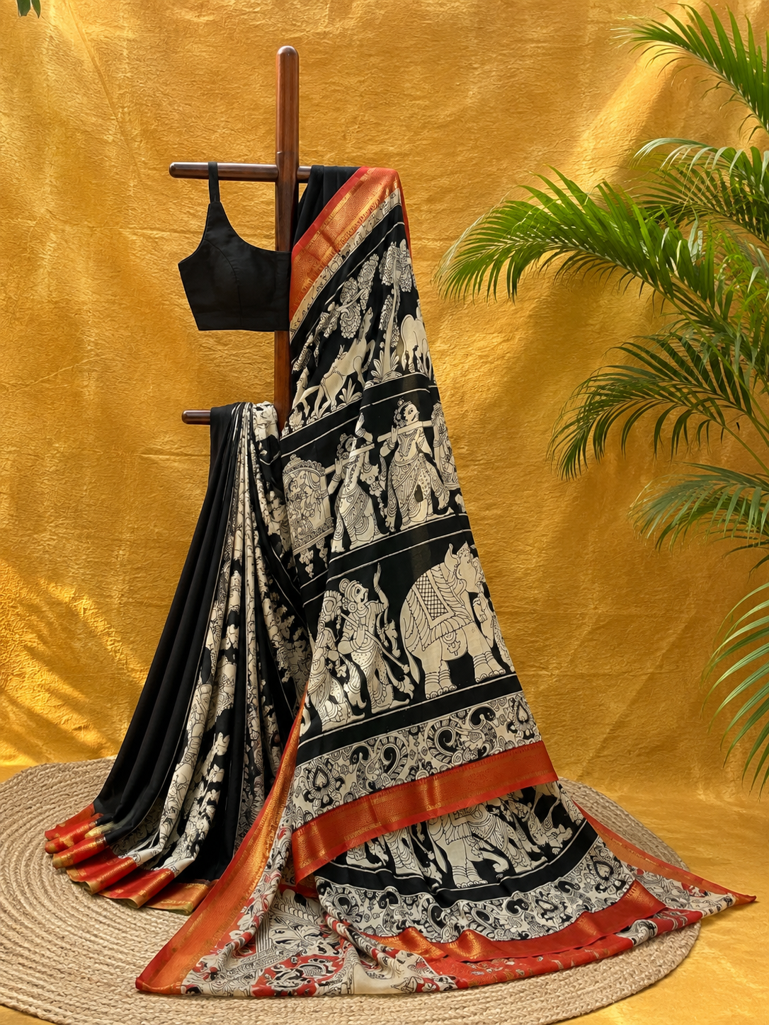 Black Ivory Kalamkari Chinnori Silk Saree