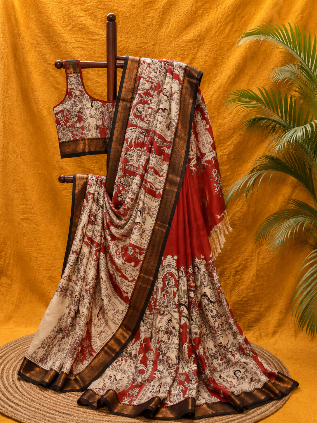 Chocolate Brown Kalamkari Chinnori Silk Saree